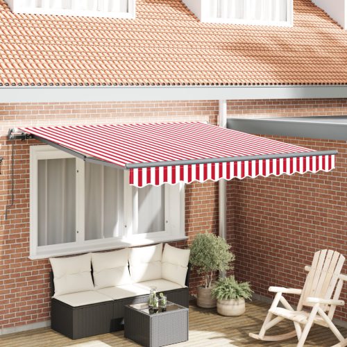 Kézi behúzható napellenző piros és fehér csíkos 350x250 cm