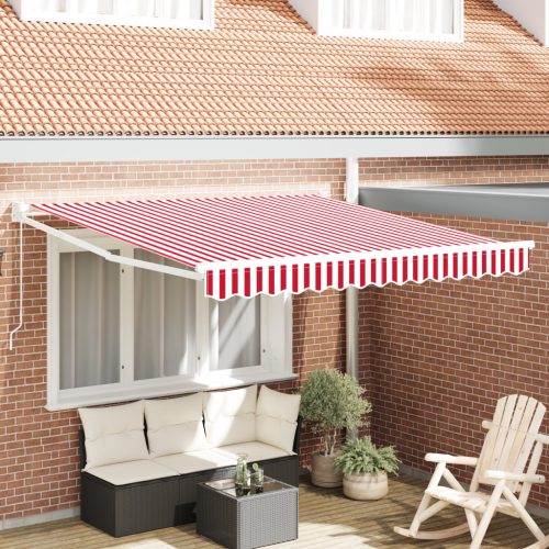 Kézi Behúzható Napellenző Piros és Fehér Csík 350x250 cm