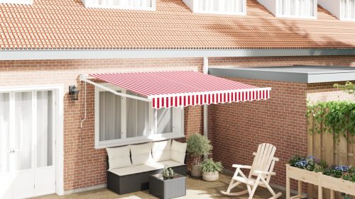 Automatikus Behúzható Napellenző Piros és Fehér Csíkos 350x250 cm