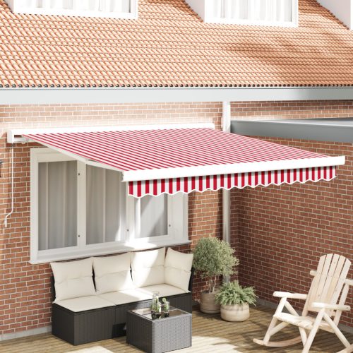 Manuális Behúzható Napernyő Piros és Fehér Csíkos 350x250 cm
