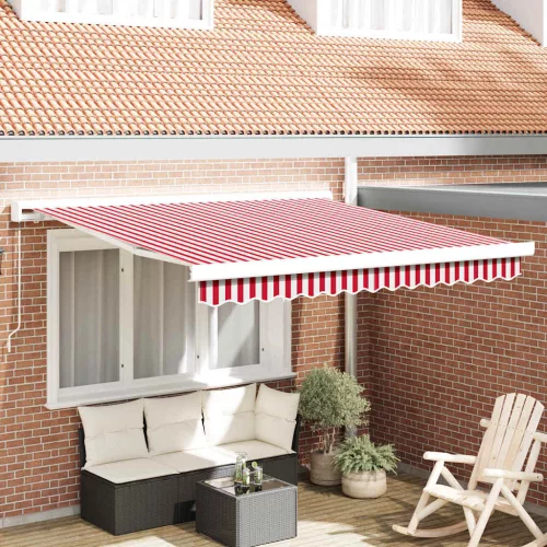 Behúzható napellenző Piros és Fehér 350 x 250 cm Szövet és Fém