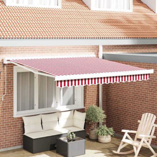 Automatikus Behúzható Napellenző Piros és Fehér Csíkkal 350x250 cm