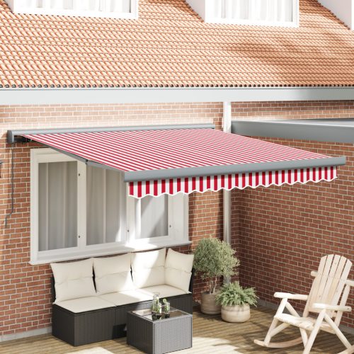 Kézi Behúzható Napellenző Piros-fehér Csíkkal 350x250 cm