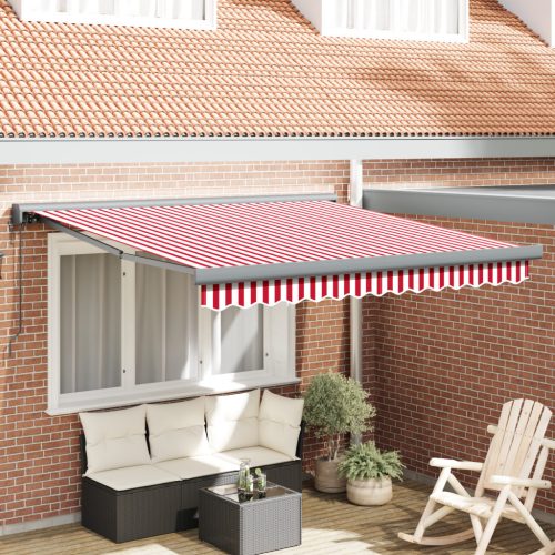 Automatikus behúzható napellenző piros-fehér csíkos 350x250 cm