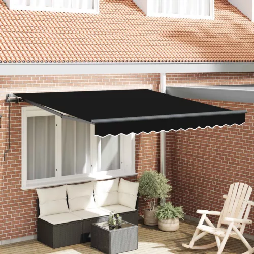 vidaXL Behúzható napellenző Fekete 350 x 250 cm Poliészter és acél