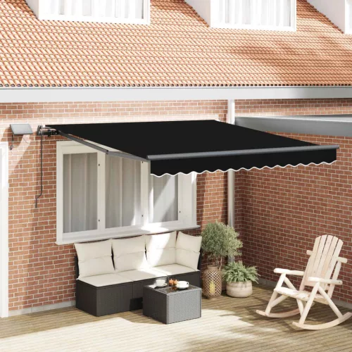 vidaXL Behúzható napellenző Fekete 350 x 250 cm szövet