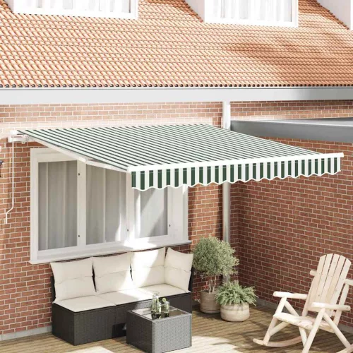 vidaXL Behúzható napellenző Zöld és Fehér 350 x 250 cm