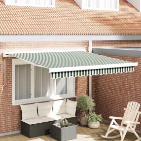   vidaXL Behúzható napellenző Zöld és Fehér 350 x 250 cm Szövet és Fém