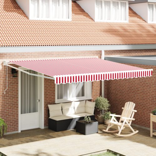 Automatikus Behúzható Napellenző Piros és Fehér Csík 400x300 cm