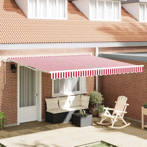 vidaXL Behúzható napellenző Piros és Fehér 400 × 350 cm
