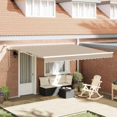 vidaXL Behúzható napellenző Bézs 400 × 350 cm Poliészter és fém