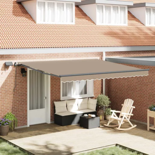 vidaXL Behúzható napellenző LED -es lámpákkal Bézs 400 ×350 cm szövet