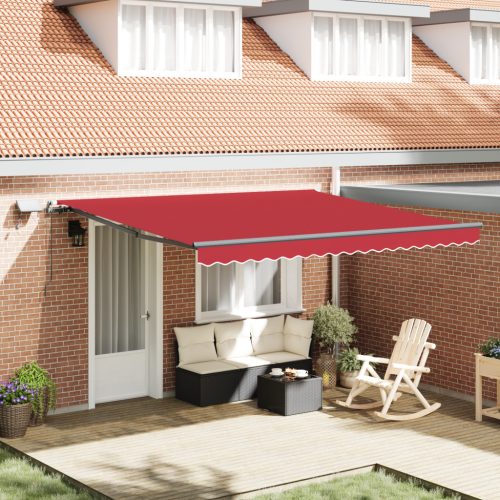 Kézi Behúzható Napellenző LED lámpával Piros 400x350 cm