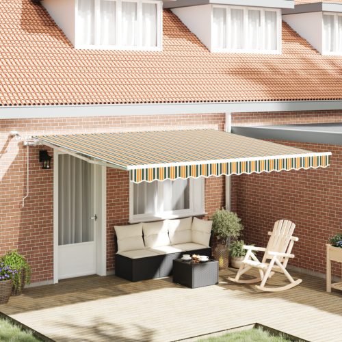 Automatikus Behúzható Napellenző LED-del Zöld és Sárga 400x350 cm