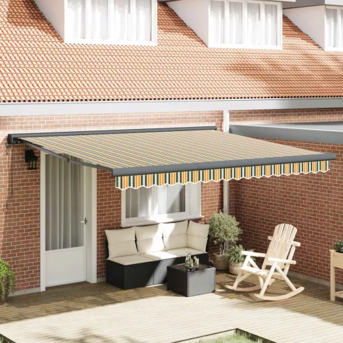 vidaXL Behúzható napellenző Zöld és fehér 400 ×350 cm szövet
