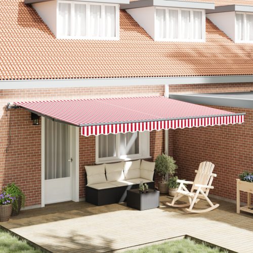 Automatikus Behúzható Napellenző Piros és Fehér Csíkos 450x300 cm