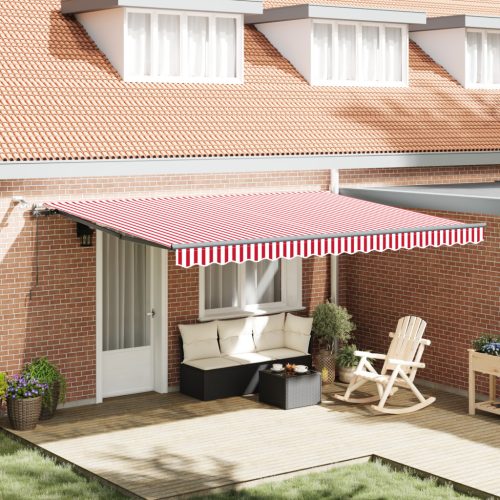 Automatikus behúzható napellenző LED-del Piros és fehér csíkos 450x300 cm