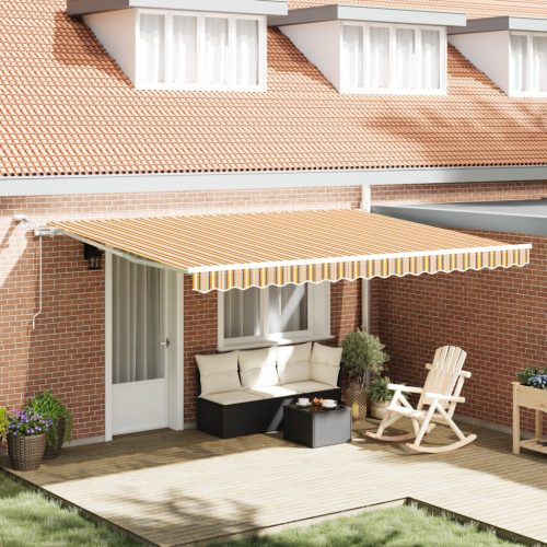 Automatikus Behúzható Napernyő LED Többszínes Csíkos 450x300 cm