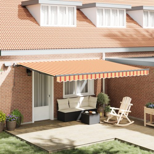 Manuális Behúzható Napellenző LED Fénnyel Sárga és Narancs 450x350 cm