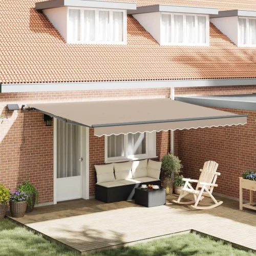 vidaXL Behúzható napellenző LED -es lámpákkal Bézs 450 ×350 cm szövet