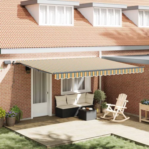 vidaXL Behúzható napellenző Zöld és sárga 450 ×350 cm szövet