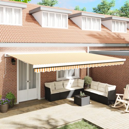 Manuális Behúzható Napellenző Narancs és Fehér 500x300 cm