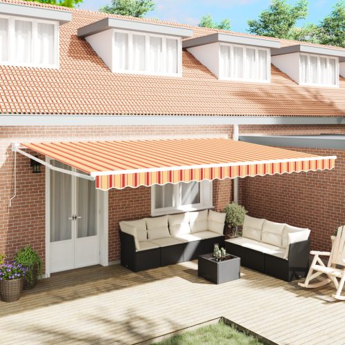 Kézi Kihúzható Napellenző Narancs és Fehér 500x300 cm