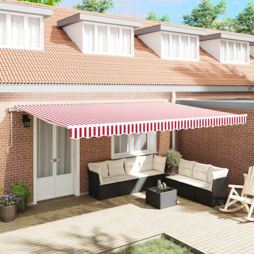 Automatikus Behúzható Napellenző Piros és Fehér Csíkkal 500x300 cm