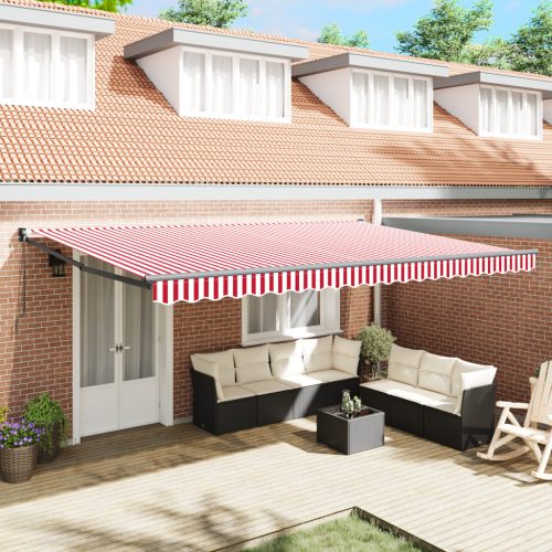 Kézi Behúzható Napernyő Piros és Fehér Csík 500x300 cm