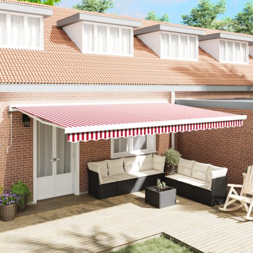 Automatikus behúzható napellenző piros-fehér csíkos 500x300 cm