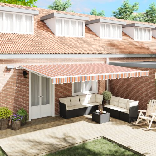 Kézi Behúzható Napellenző LED Többszínű Csíkkal 500x300 cm