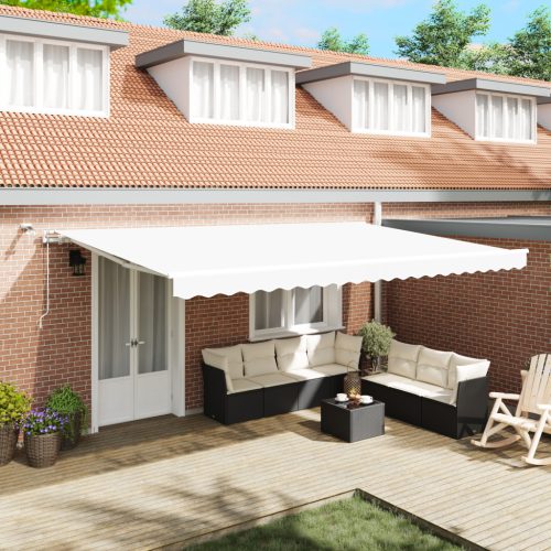 Automatikus Behúzható Napernyő LED világítással Fehér 500x300 cm