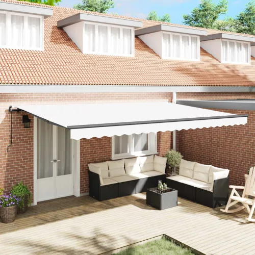 vidaXL Behúzható napellenző Fehér 500 × 300 cm Poliészter és acél