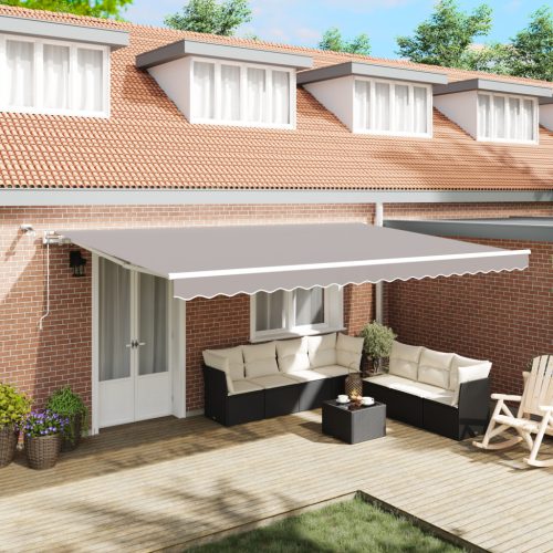 Automatikus Behúzható Napernyő LED világítással Világosszürke 500x300 cm