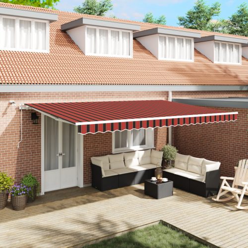 Automatikus behúzható napellenző LED-del, narancs és barna, 500x350 cm