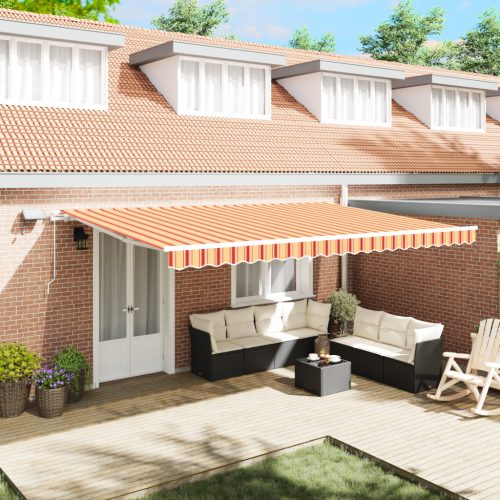 Kézi behúzható napellenző LED világítással sárga és narancs 500x350 cm