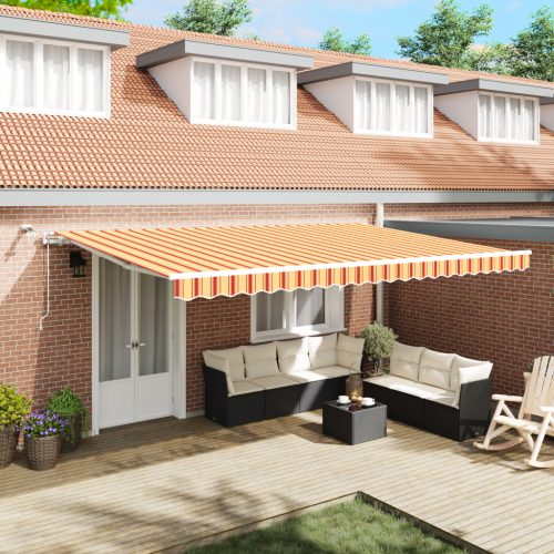 Automatikus Behúzható Napernyő LED-del, Sárga és Narancs 500x350 cm