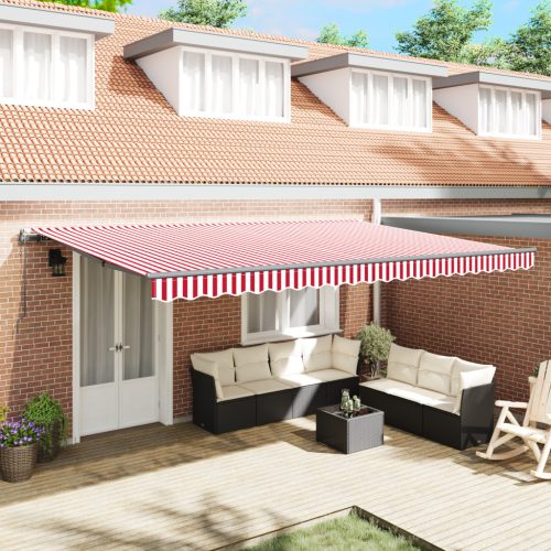 Automatikus Behúzható Napellenző Piros és Fehér Csík 500x350 cm