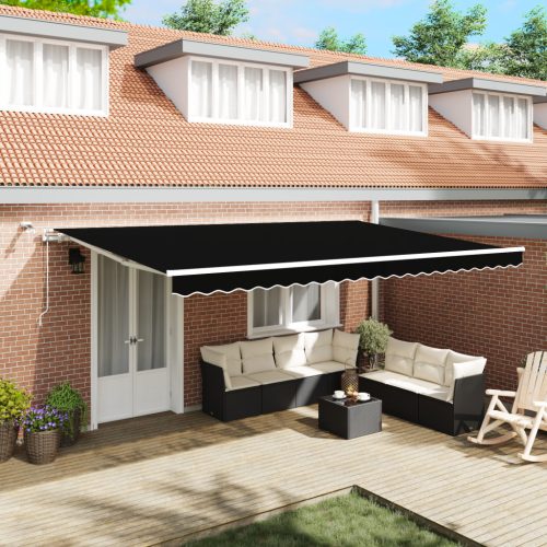 Automatikus Behúzható Napernyő LED világítással Fekete 500x350 cm
