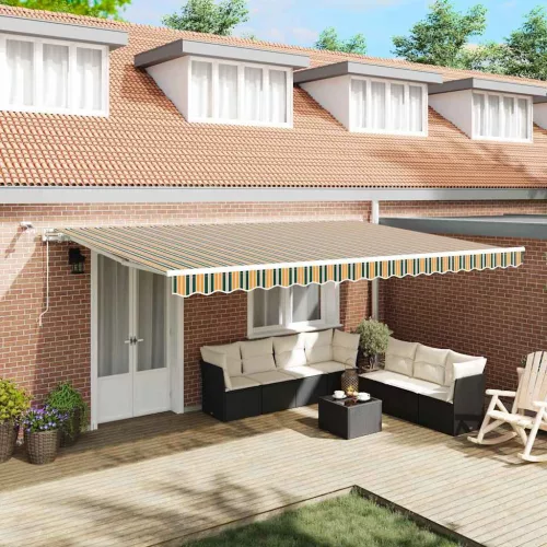 vidaXL Behúzható napellenző Zöld és Sárga 500 × 350 cm