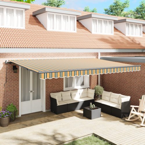 Kézi behúzható napellenző zöld és sárga 500x350 cm
