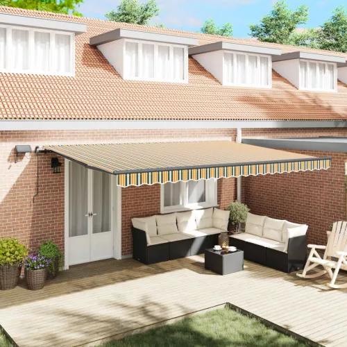 vidaXL Behúzható napellenző Zöld és sárga 500 ×350 cm szövet