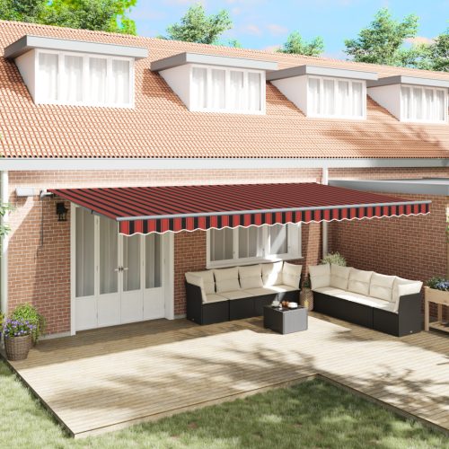 Manuális Behúzható Napellenző LED világítással narancs és barna 600x300 cm