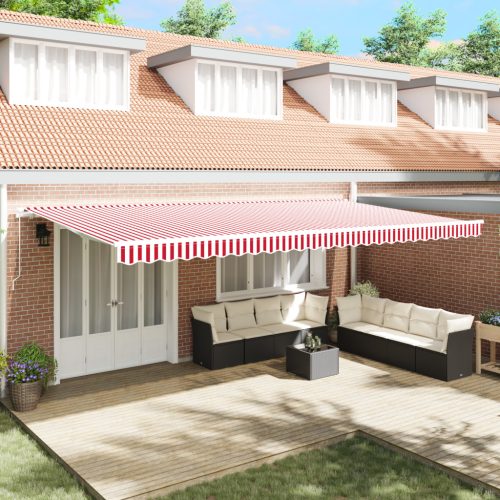 Manuális Behúzható Napellenző Piros és Fehér Csík 600x300 cm