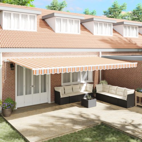 Automatikus Behúzható Napellenző Többszínű Csíkokkal, 600x300 cm