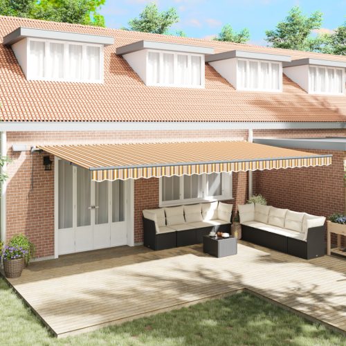 Kézi Behúzható Napellenző LED Multiszínű Csíkkal 600x300 cm