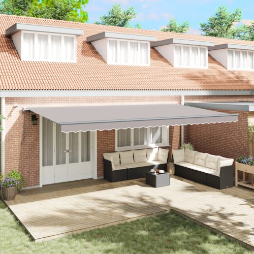Automatikus Behúzható Napellenző LED Világosszürke 600x300 cm