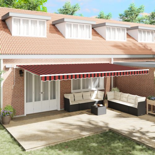 Kézi Behúzható Napellenző LED-del Narancs és Barna 600x350 cm