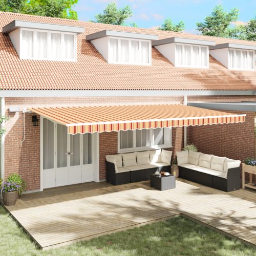 Kézi Behúzható Napellenző LED Világítással, Sárga és Narancs, 600x350 cm