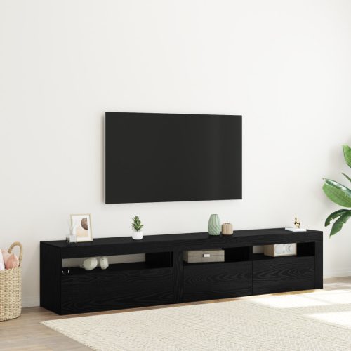 2 db TV szekrény LED világítással fekete tölgyből, megmunkált fából